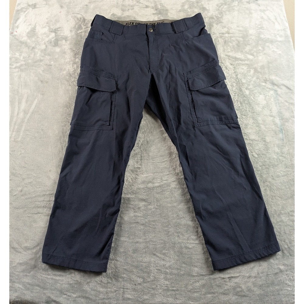 Duluth Pants Mens 40x28 Blue Flex Dry on The Fly Relaxed Fit Cargo Stretch READ